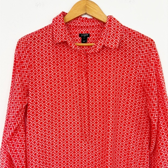 J. Crew Cotton Silk Geometric Printed Orange Popover Button Down Shirt Size M - Picture 2 of 16